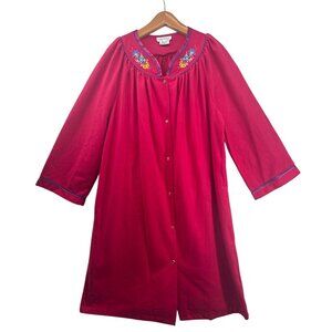 Vintage I Appel Womens Robe House Coat Sz 1X Plus Pink Fleece Embroidered Cozy